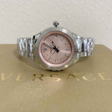 Versace Hellenyium Pink Dial Silver Steel Strap Watch for Women - V12010015