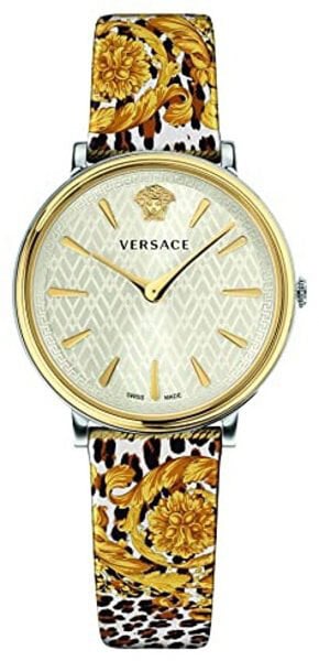 Buy Shop Versace V-Circle Silver Dial Cheetah Print Brown Leather Strap Watch for Women - VBP12017 USA Online