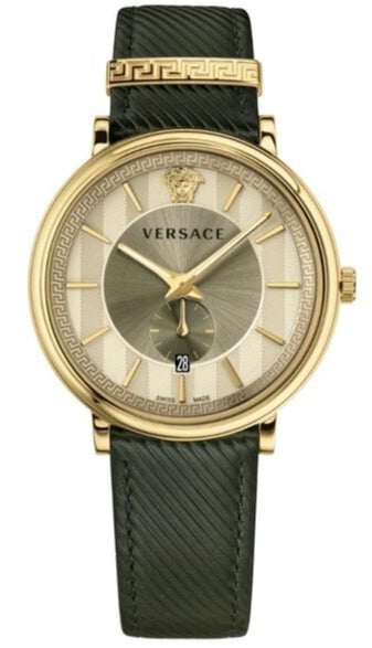 Buy Shop Versace V-Circle Manifesto Gold Dial Black Leather Strap Watch for Men - VBQ030017 USA Online