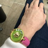 Buy Shop Versace Palazzo Empire Green Dial Pink Leather Strap Watch for Women - VCO150017 USA Online