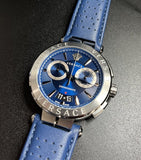 Versace Aion Chronograph Quartz Blue Dial Blue Leather Strap Watch for Men - VE1D01220