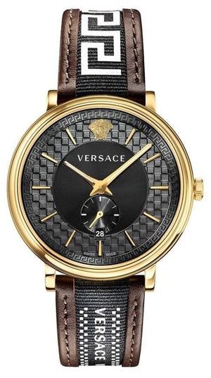 Buy Shop Versace V-Circle Quartz Black Dial Brown Leather Strap Watch for Men - VEBQ01619 USA Online