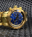 Versace Classic Chronograph Quartz Blue Dial Gold Steel Strap Watch For Men - VEV700619