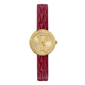Buy Shop Versace Virtus Mini Quartz Gold Dial Red Leather Strap Watch For Women - VET300521 USA Online