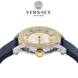 Buy Shop Versace Viamond Quartz White Dial Blue Leather Strap Watch For Men - VEPO00120 USA Online