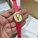 Buy Shop Versace Virtus Mini Quartz Gold Dial Red Leather Strap Watch For Women - VET300521 USA Online