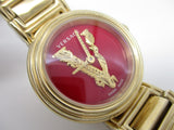 Buy Shop Versace Virtus Mini Quartz Red Dial Gold Steel Strap Watch For Women - VET300321 USA Online