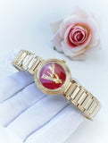 Buy Shop Versace Virtus Mini Quartz Red Dial Gold Steel Strap Watch For Women - VET300321 USA Online