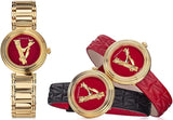 Buy Shop Versace Virtus Mini Quartz Red Dial Gold Steel Strap Watch For Women - VET300321 USA Online