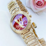 Buy Shop Versace Virtus Mini Quartz Red Dial Gold Steel Strap Watch For Women - VET300321 USA Online