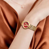 Buy Shop Versace Virtus Mini Quartz Red Dial Gold Steel Strap Watch For Women - VET300321 USA Online