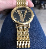 Buy Shop Versace Virtus Quartz Black Dial Gold Steel Strap Watch for Women - VEHC00619 USA Online