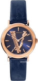 Buy Shop Versace Virtus Quartz Blue Dial Blue Leather Strap Watch for Women - VEHC00419 USA Online