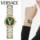 Buy Shop Versace Virtus Quartz Green Dial Two Tone Steel Strap Watch For Women - VET300821 USA Online