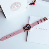 Buy Shop Versace Virtus Quartz Grey Dial Pink Leather Strap Watch for Women - VEHC00319 USA Online