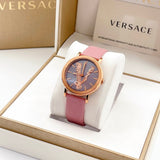 Buy Shop Versace Virtus Quartz Grey Dial Pink Leather Strap Watch for Women - VEHC00319 USA Online