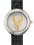 Buy Shop Versace Virtus Quartz White Dial Black Leather Strap Watch For Women - VET300421 USA Online