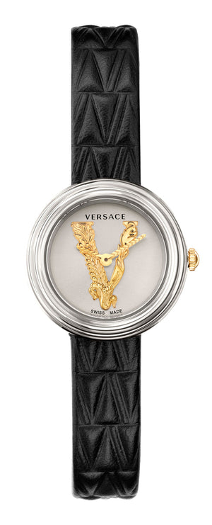 Buy Shop Versace Virtus Quartz White Dial Black Leather Strap Watch For Women - VET300421 USA Online