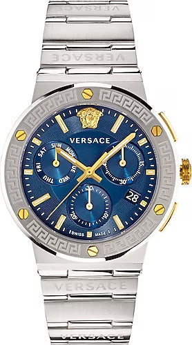 Buy Shop Versace Greca Quartz Blue Dial Silver Steel Strap Watch For Men - VEZ900221 USA Online