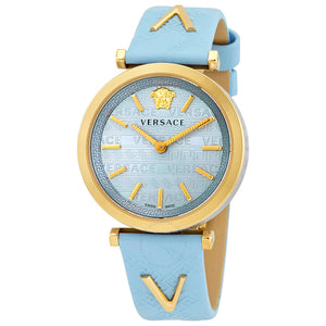 Buy Shop Versace V-Twist Blue Dial Blue Leather Strap Watch for Women - VELS00319 USA Online