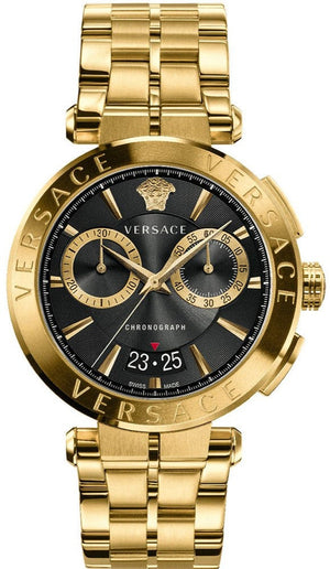 Versace Aion Chronograph Quartz Black Dial Gold Steel Strap Watch For Men - VE1D01721