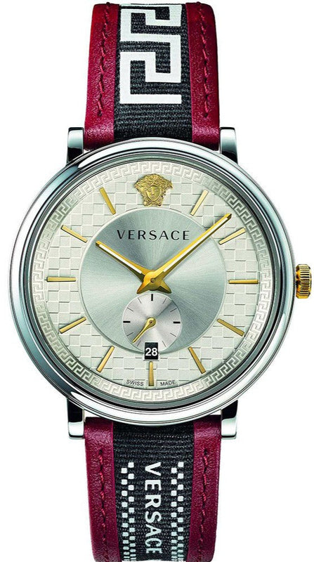 Buy Shop Versace V Circle Silver Dial Two Tone Leather Strap Watch for Men - VEBQ01319 USA Online