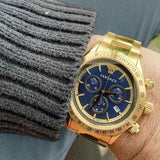 Versace Classic Chronograph Quartz Blue Dial Gold Steel Strap Watch For Men - VEV700619