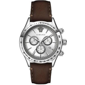 Buy Shop Versace Classic Chronograph Quartz Silver Dial Brown Leather Strap Watch For Men - VEV700119 USA Online