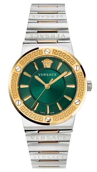 Buy Shop Versace Greca Green Dial Silver Steel Strap Watch for Women - VEVH00720 USA Online