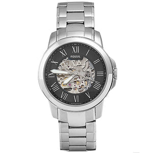 Buy Shop Fossil Grant Automatic Skeleton Black Dial Silver Steel Strap Watch for Men - ME3103 USA Online