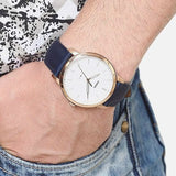 Buy Shop Fossil The Minimalist Slim White Dial Blue Leather Strap Watch for Men - FS5371 USA Online