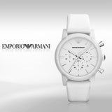 Buy Shop Emporio Armani Classic Chronograph White Dial White Rubber Strap Watch For Men - AR1054 USA Online