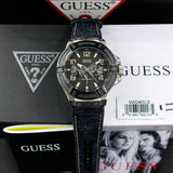 Buy Shop Guess Indovina Quartz Black Dial Black Leather Strap Watch For Men - W0040G9 USA Online
