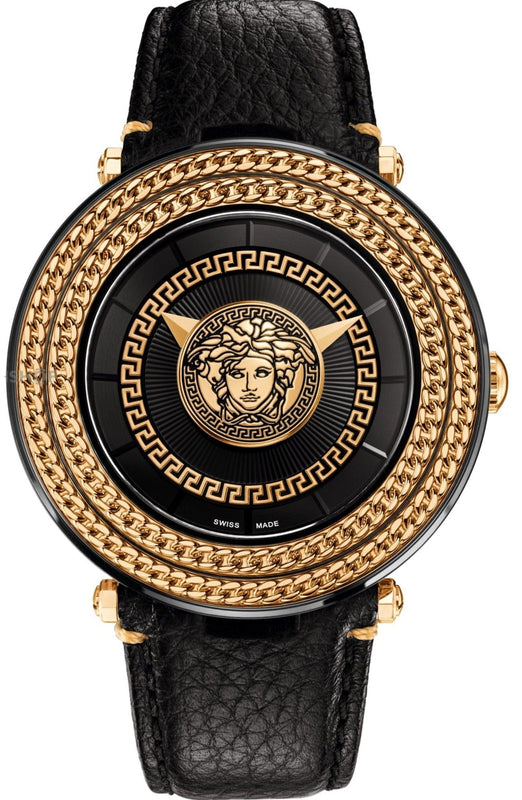 Buy Shop Versace V Metal Icon Black Dial Black Leather Strap Watch For Men - VQL020015 USA Online