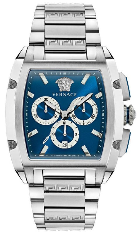 Buy Shop Versace Dominus Chronograph Blue Dial Silver Steel Strap Watch For Men - VE6H00423 USA Online