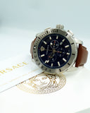 Versace Casual Chronograph Blue Dial Brown Leather Strap Watch for Men - VERG002-18