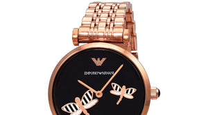 Buy Shop Emporio Armani Gianni T Bar Black Dial Rose Gold Steel Strap Watch For Women - AR11206 USA Online