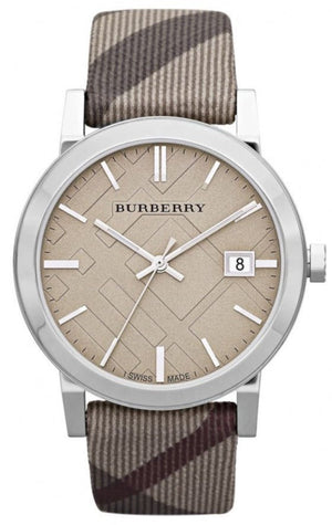 Buy Shop Burberry The City Beige Dial Chequered Brown Leather Strap Watch for Women - BU9029 USA Online