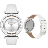 Buy Shop Michael Kors Averi Silver Dial White Leather Strap Watch for Women - MK2524 USA Online