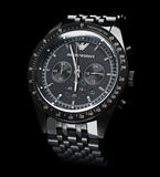 Emporio Armani Tazio Chronograph Black Dial Black Steel Strap Watch For Men - AR5989