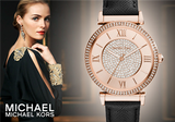 Buy Shop Michael Kors Catlin Rose Gold Crystal Dial Black Leather Strap Watch for Women - MK2376 USA Online