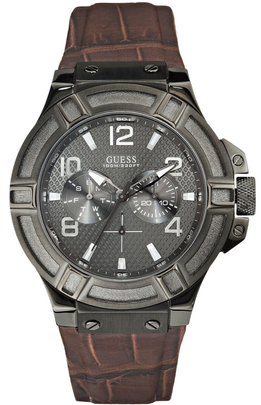 Buy Shop Guess Rigor Analog Quartz Black Dial Brown Leather Strap Watch For Men - W0040G2 USA Online