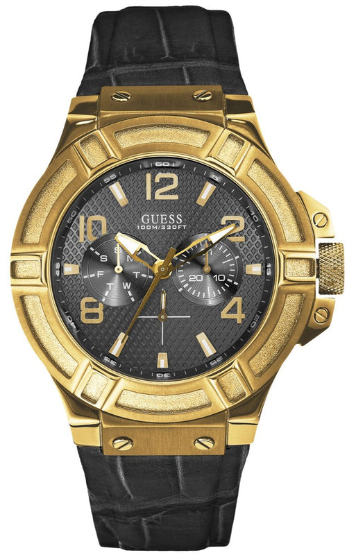 Buy Shop Guess Rigor Analog Black Dial Black Leather Strap Watch For Men - W0040G4 USA Online