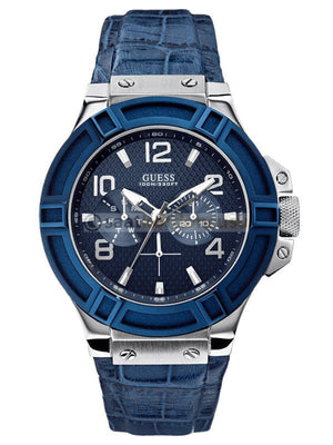 Buy Shop Guess Rigor Multifunction Chronograph Blue Dial Blue Leather Strap Watch For Men - W0040G7 USA Online