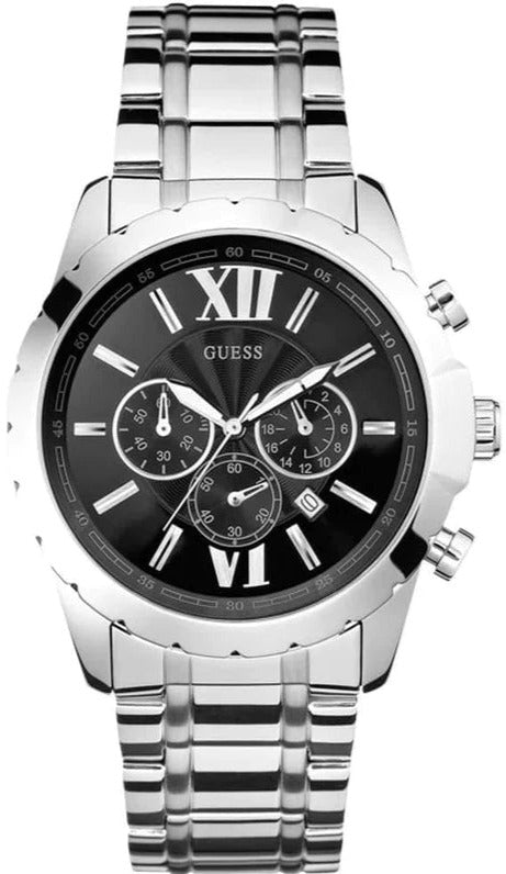 Buy Shop Guess Chronograph Black Dial Silver Steel Strap Watch for Men - W0193G2 USA Online