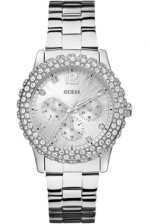 Buy Shop Guess Dazzler Diamonds Silver Dial Silver Steel Strap Watch for Women - W0335L1 USA Online