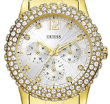 Buy Shop Guess Dazzler Diamonds Silver Dial Gold Steel Strap Watch for Women - W0335L2 USA Online