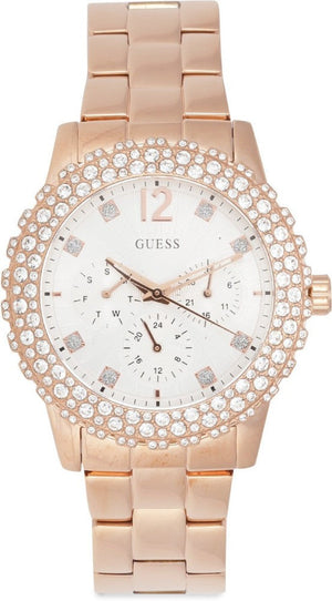 Buy Shop Guess Dazzler Diamonds Silver Dial Rose Gold Steel Strap Watch for Women - W0335L3 USA Online