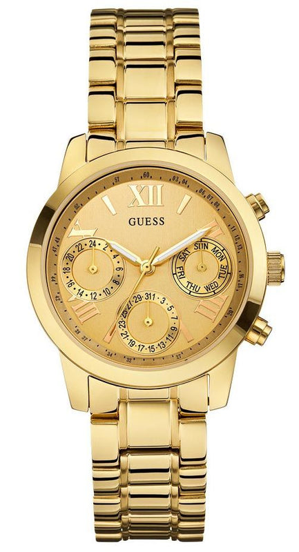 Buy Shop Guess Mini Sunrise Quartz Gold Dial Gold Steel Strap Watch For Women - W0448L2 USA Online
