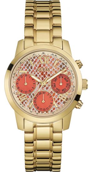 Buy Shop Guess Mini Sunrise Quartz Analog Orange Dial Gold Steel Strap Watch For Women - W0448L7 USA Online